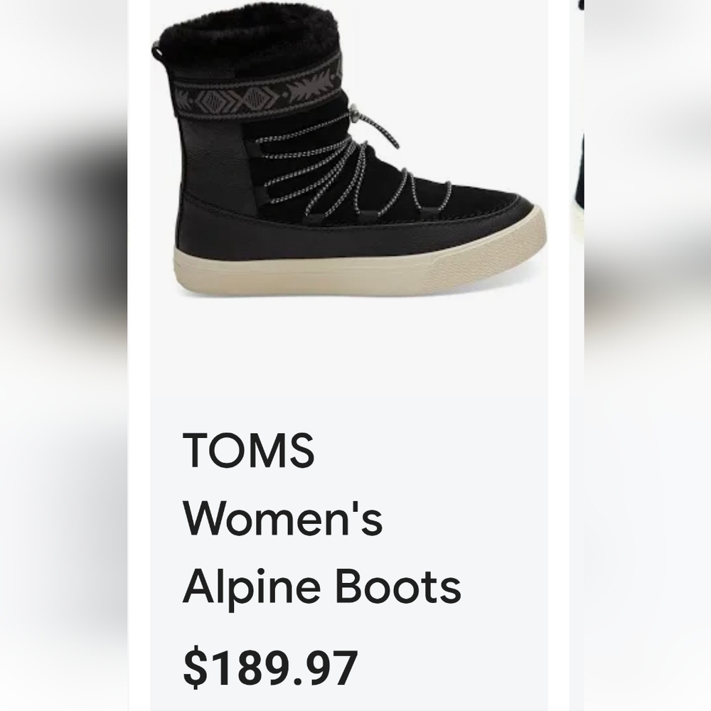 TOMS Alpine Winter Boots In Black, womens Size 7